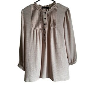 JASMINE & JULIANA Pink W/ Black Micro Dot Button Pleated Sheer Blouse